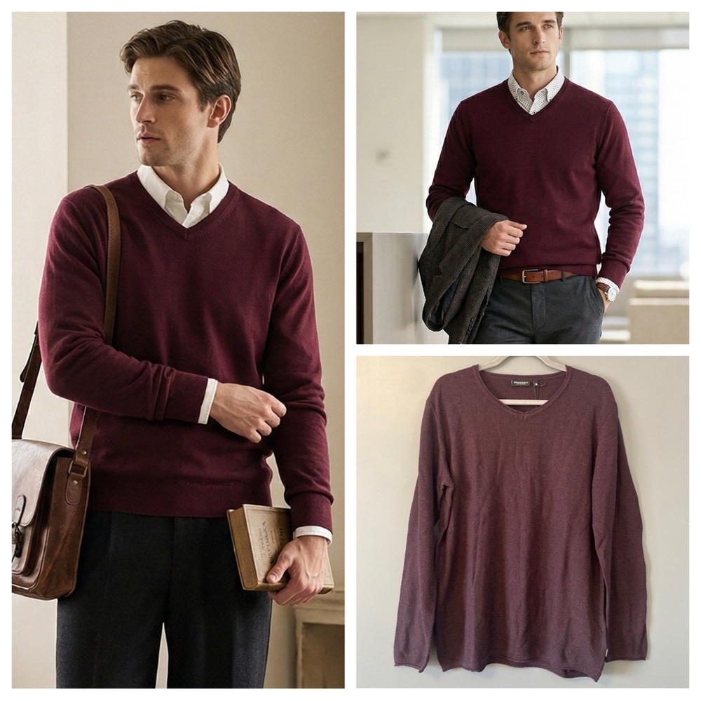 Dark Academia Cotton Pullover Deep Plum Slim Fit 100% Cotton